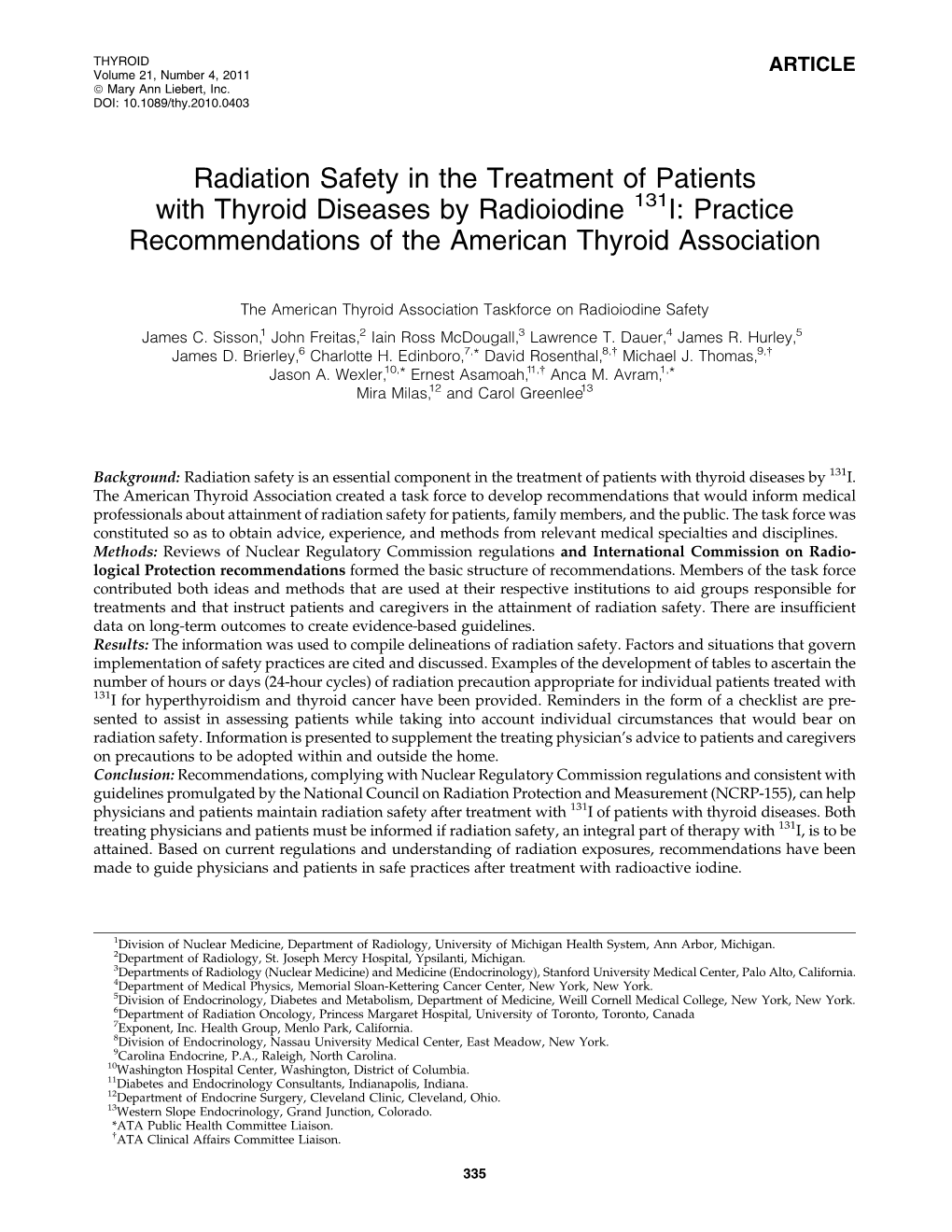 ATA Recommendations on Radiation Safety After