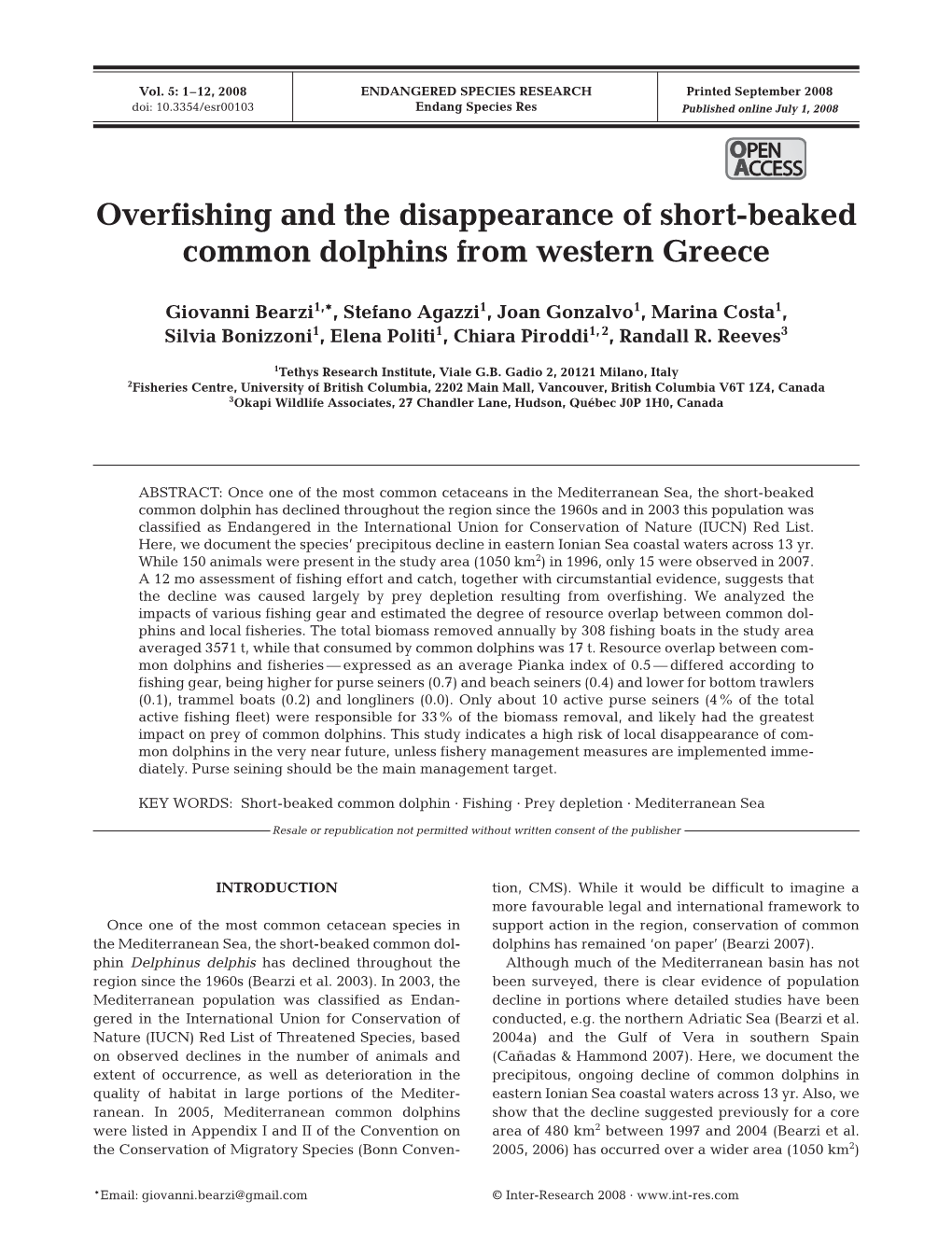 Overfishing and the Disappearance of Short-Beaked Common Dolphins from Western Greece