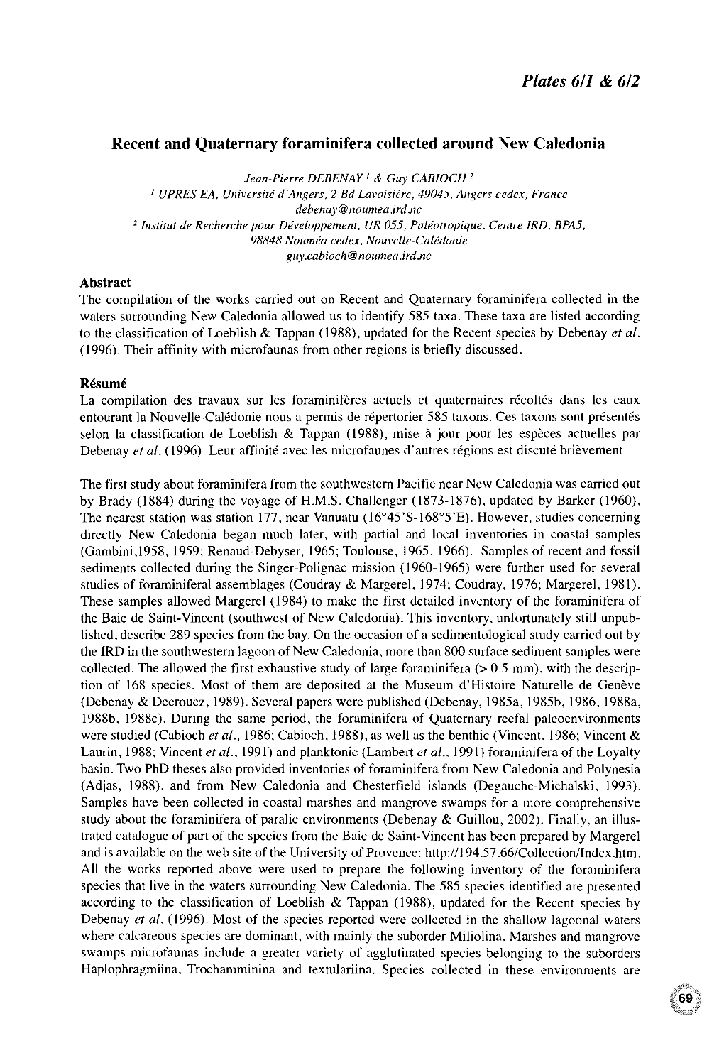 Recent and Quaternary Foraminifera Collected Around New Caledonia