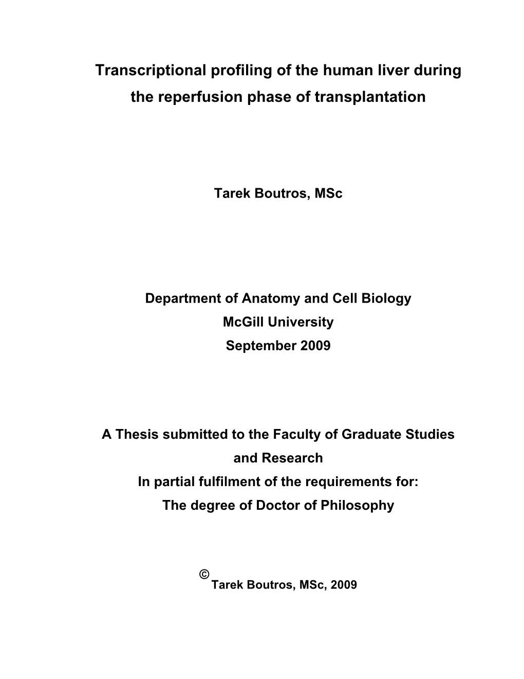 Transcriptional Profiling of the Human Liver During the Reperfusion Phase of Transplantation