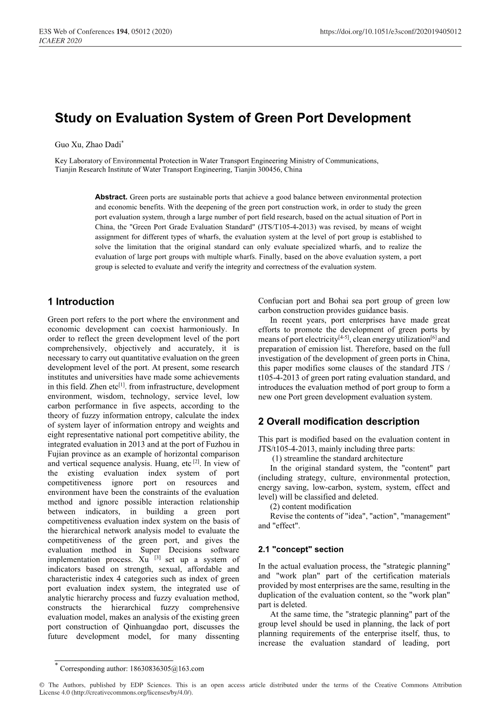 Study on Evaluation System of Green Port Development
