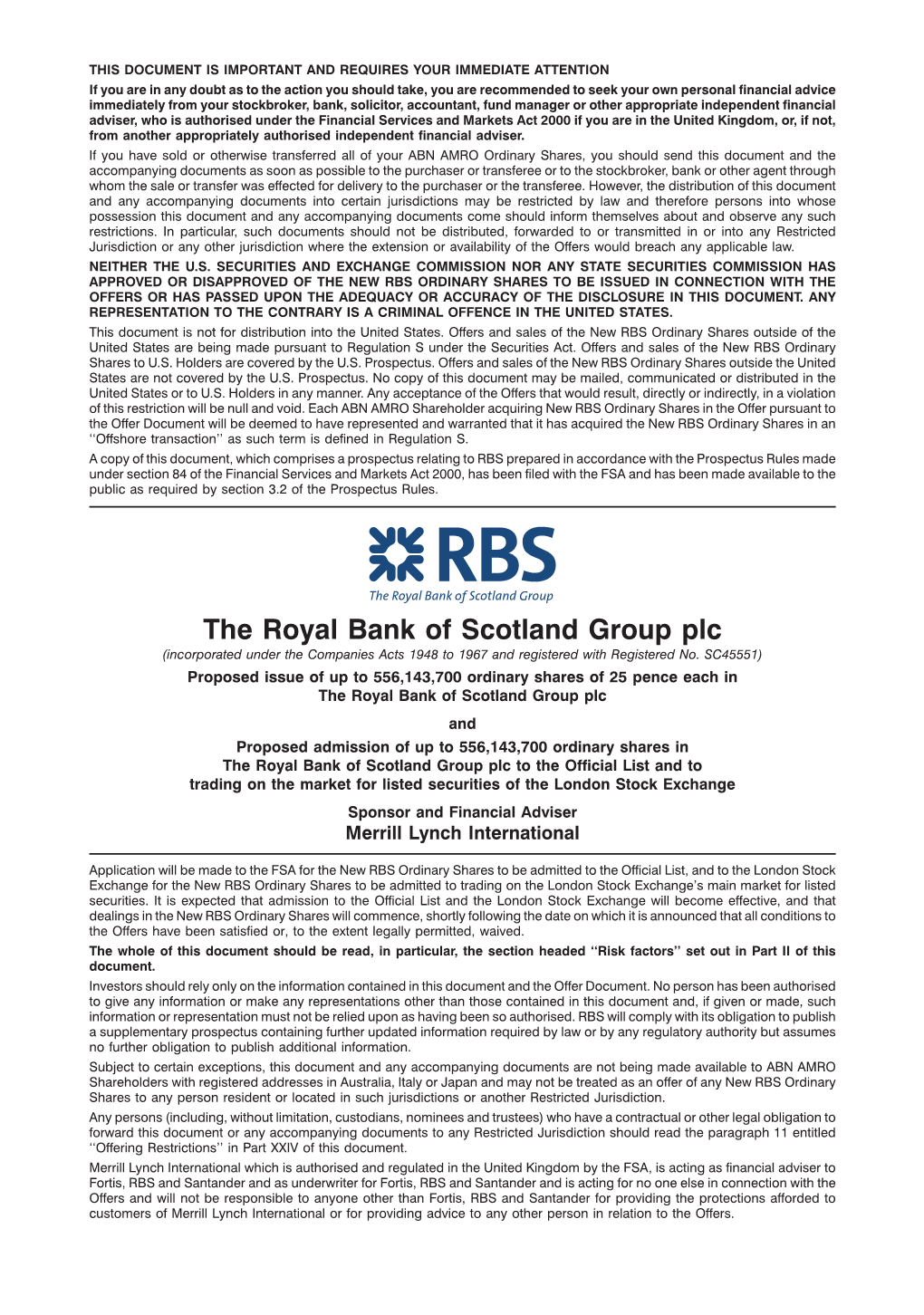 The Royal Bank of Scotland Group Plc (Incorporated Under the Companies Acts 1948 to 1967 and Registered with Registered No