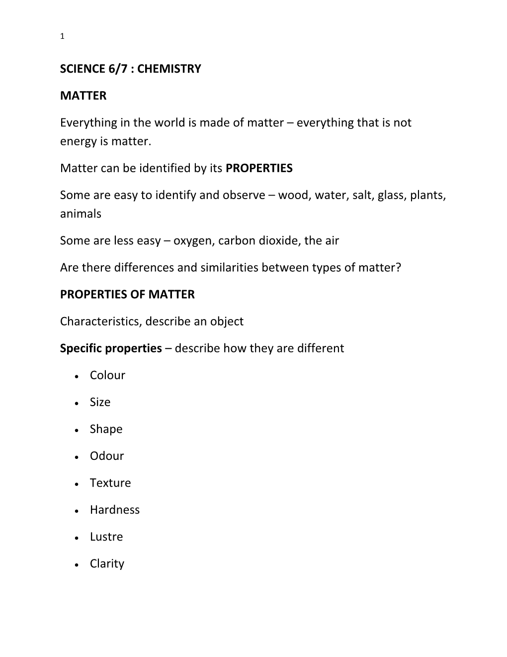 Science 6/7 : Chemistry