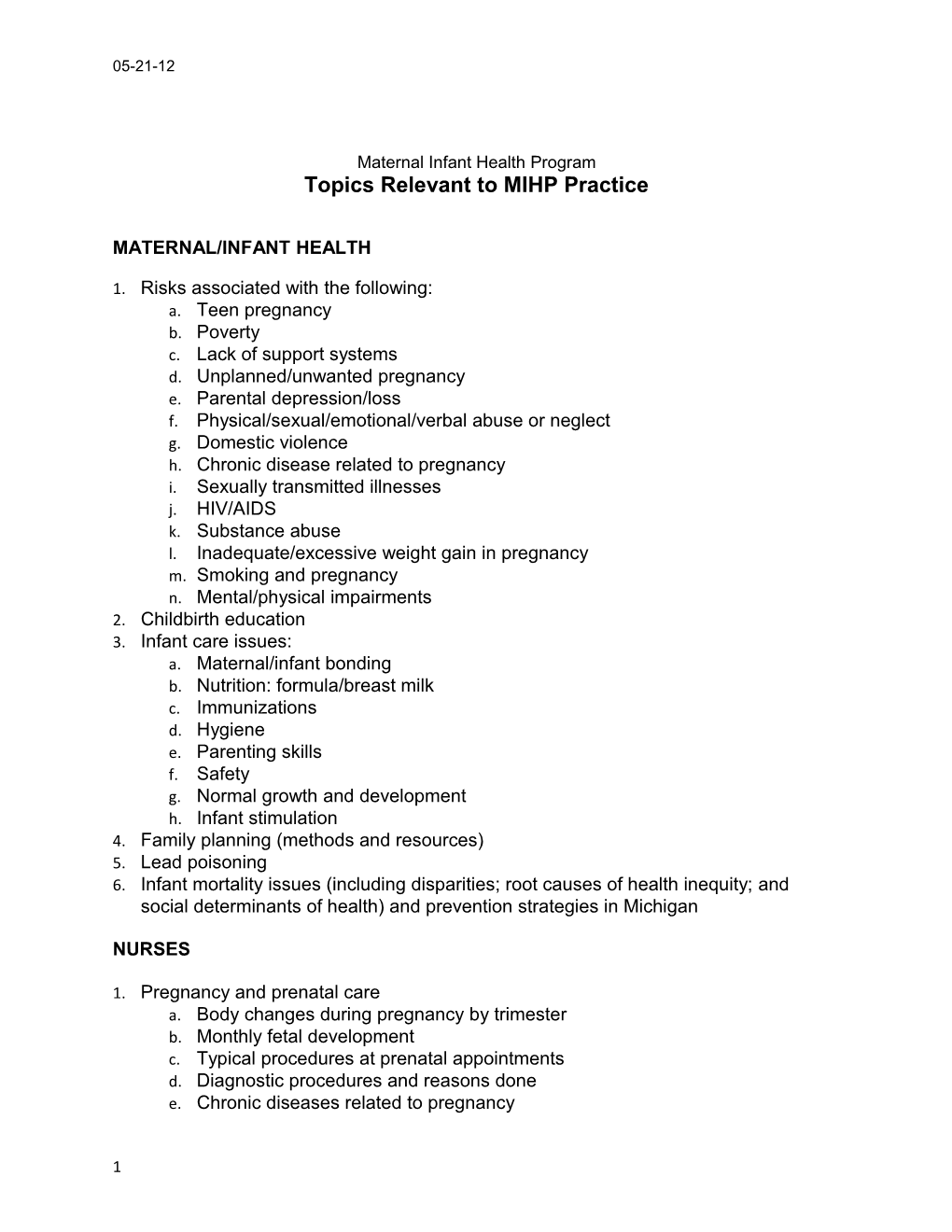 Topics Relevant to MIHP Practice