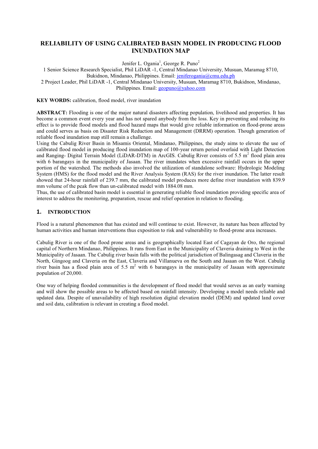 Reliability of Using Calibrated Basin Model in Producing Flood Inundation Map