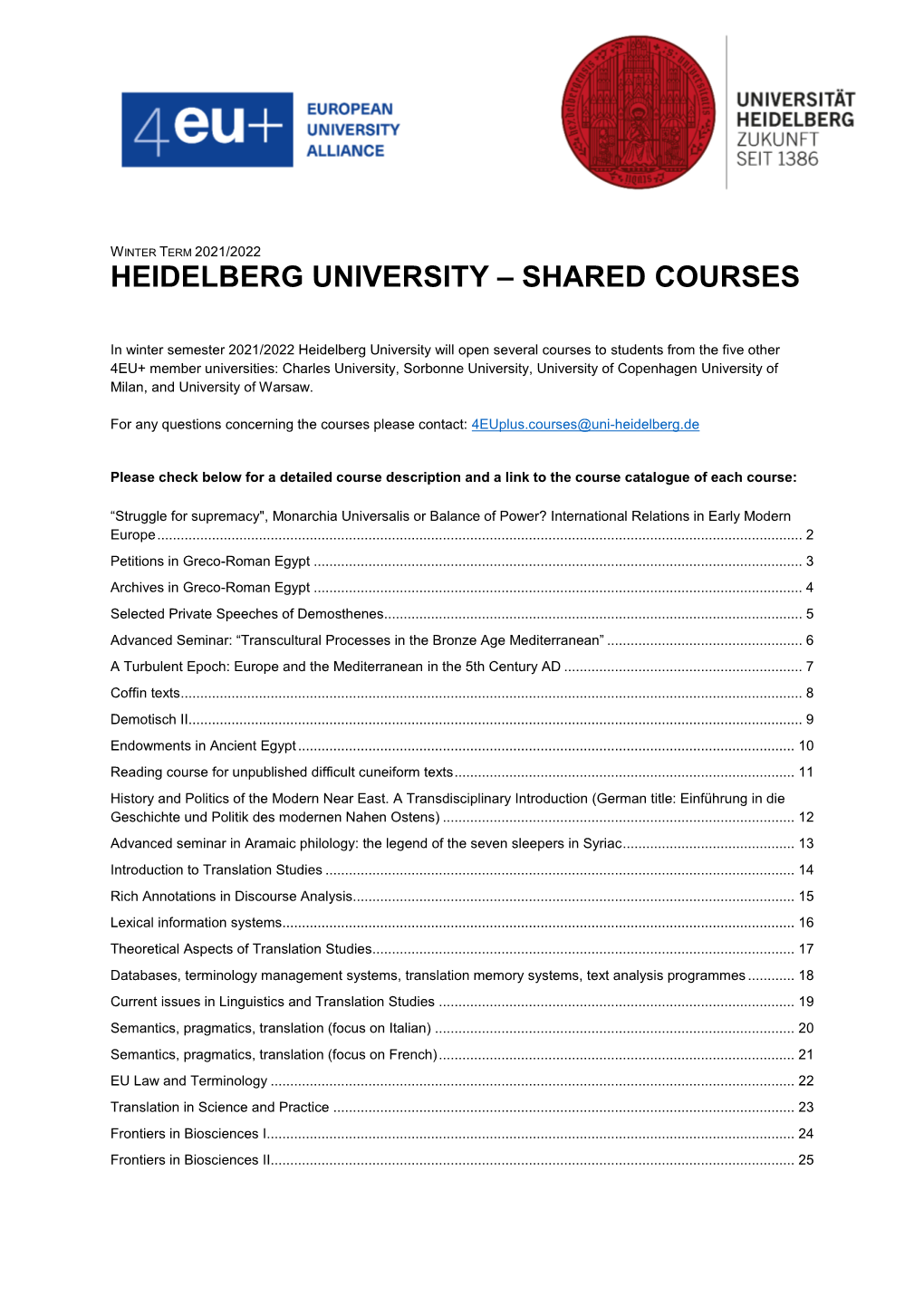 Heidelberg University – Shared Courses