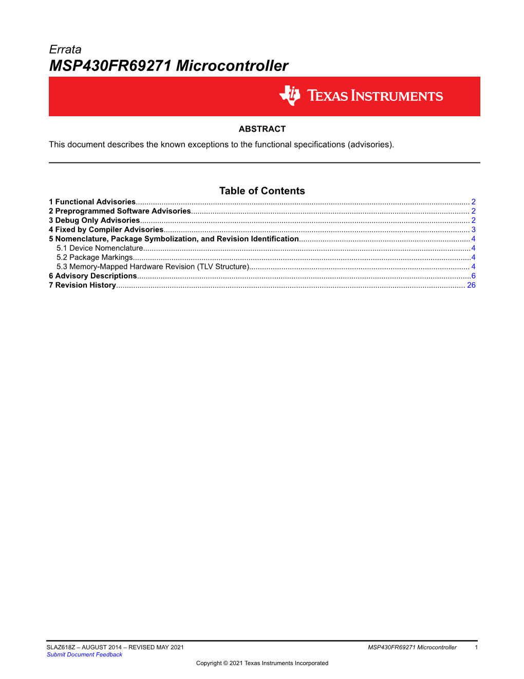 MSP430FR69271 Device Erratasheet