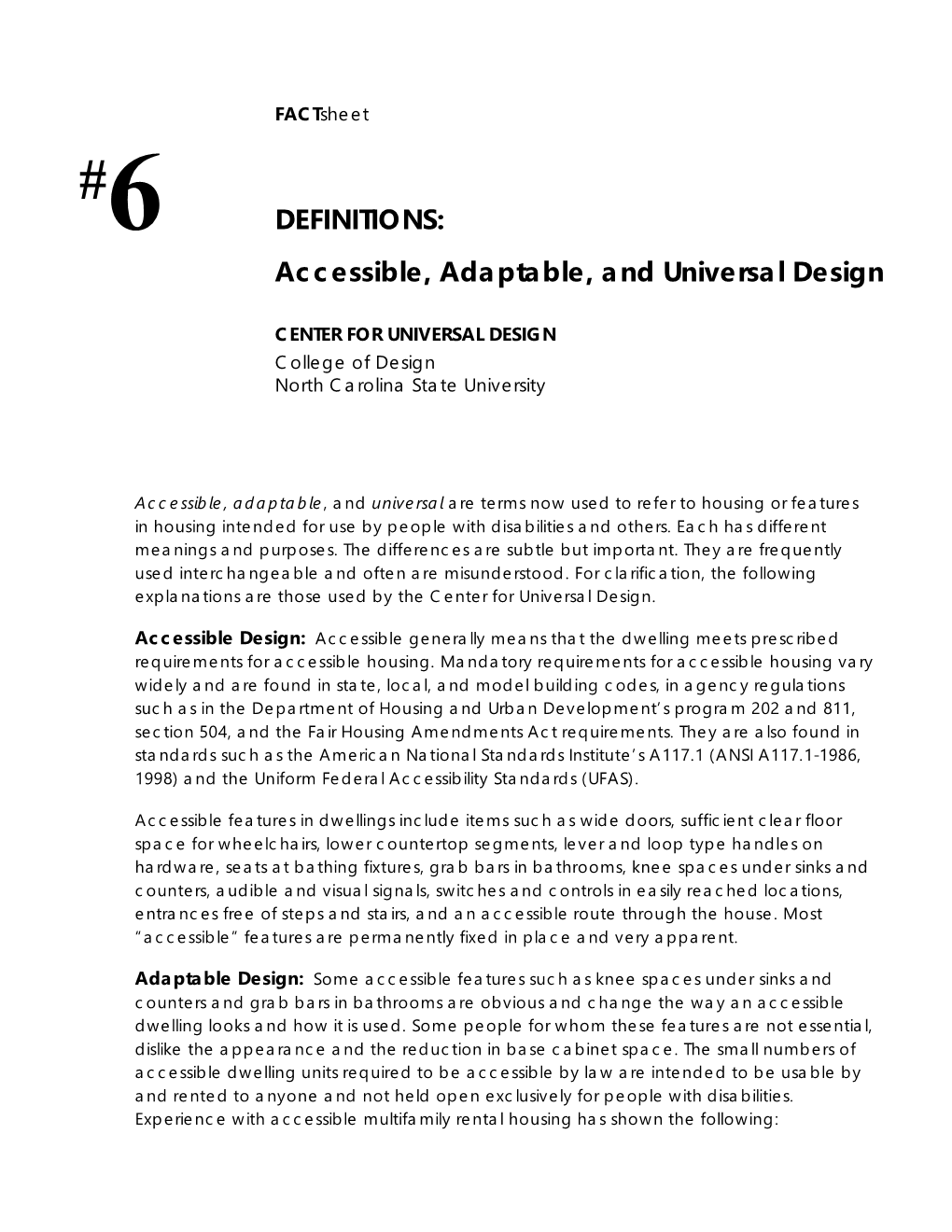 6 DEFINITIONS: Accessible, Adaptable, and Universal Design