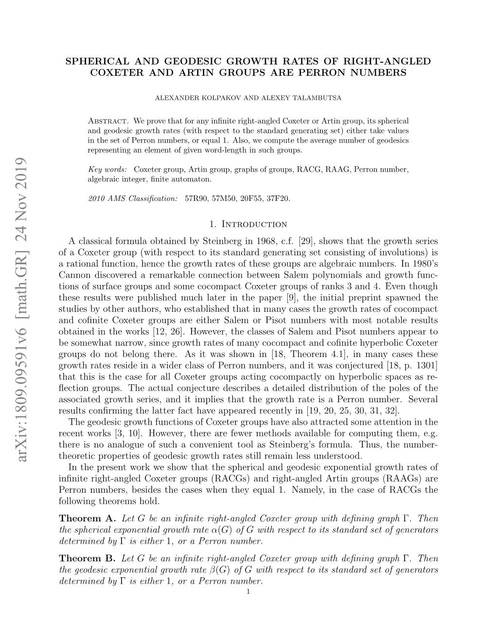 Arxiv:1809.09591V6 [Math.GR] 24 Nov 2019