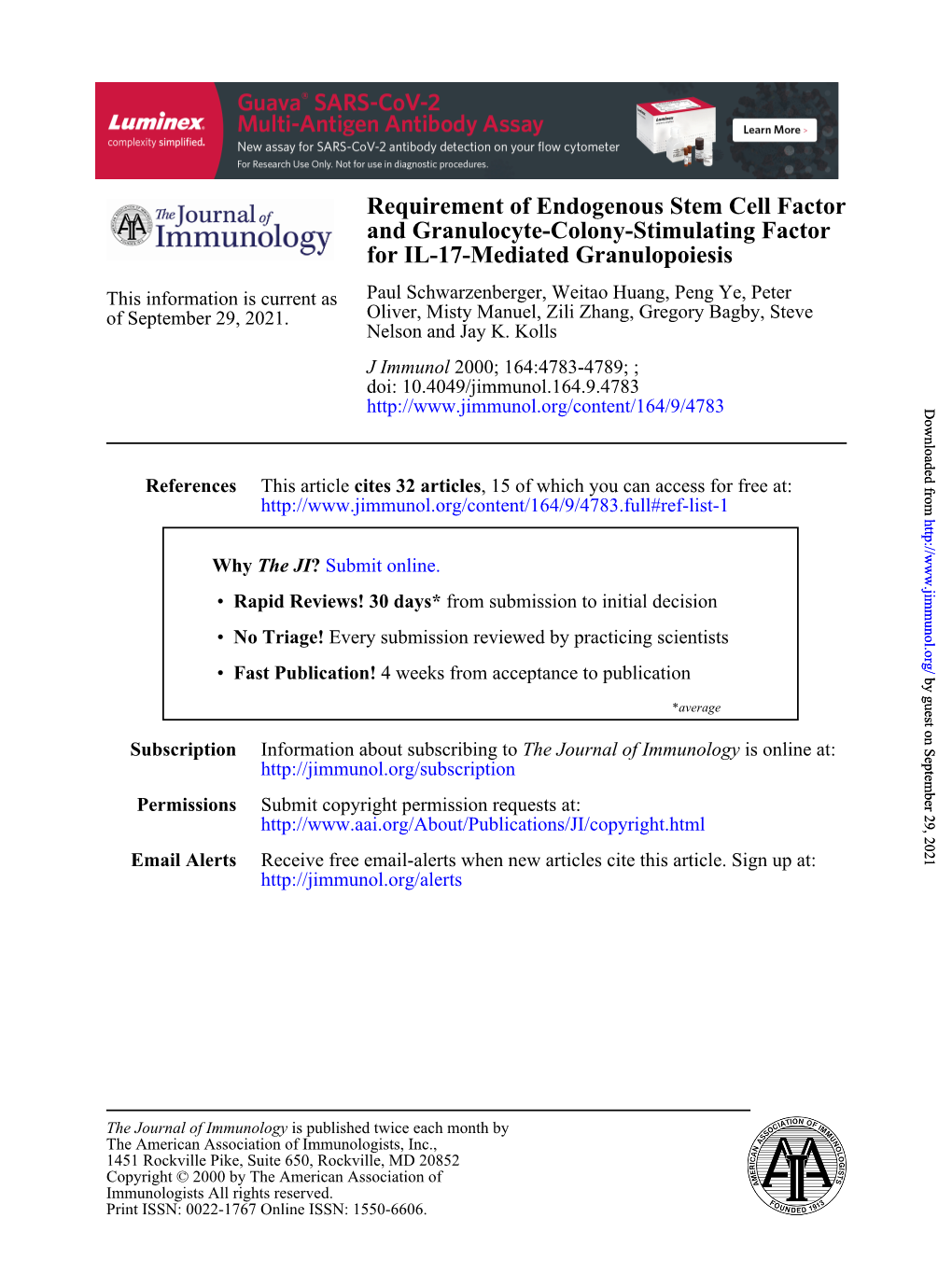 For IL-17-Mediated Granulopoiesis and Granulocyte-Colony-Stimulating Factor Requirement of Endogenous Stem Cell Factor