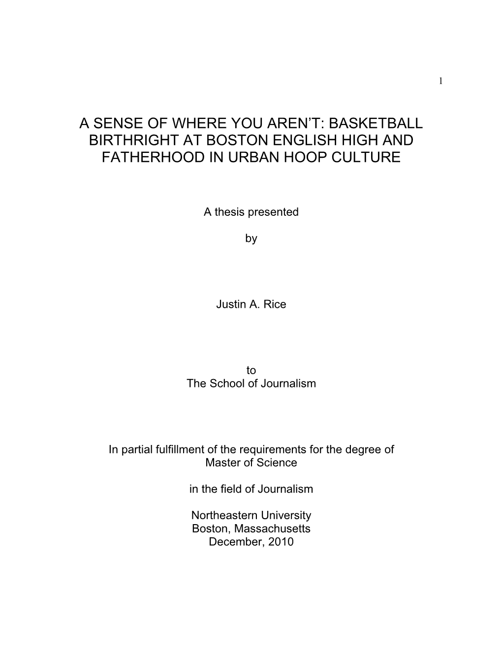 Basketball Birthright at Boston English High and Fatherhood in Urban Hoop Culture