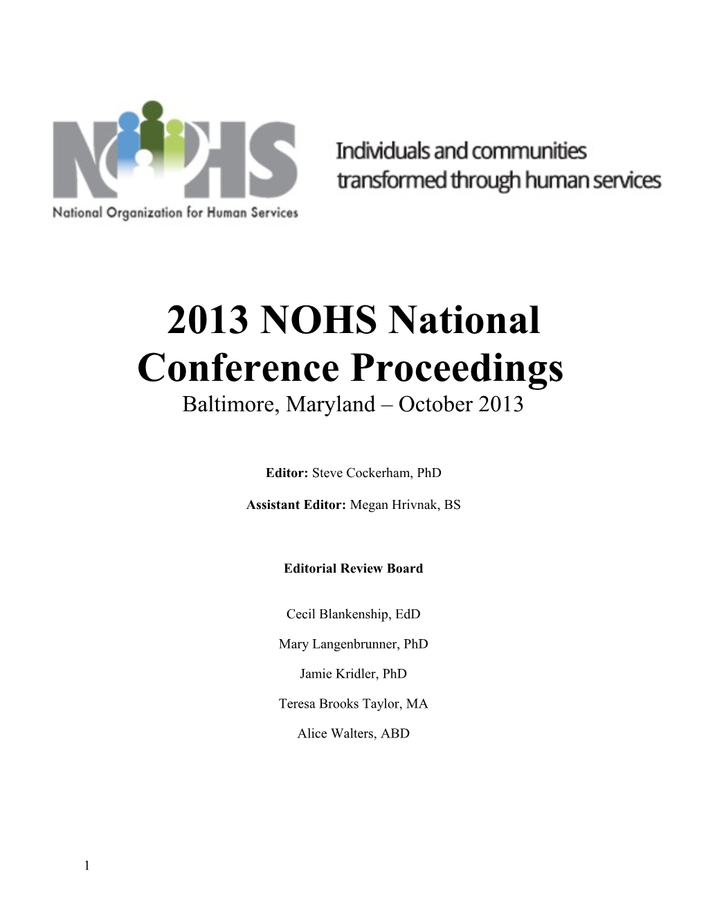 2013 NOHS National Conference Proceedings