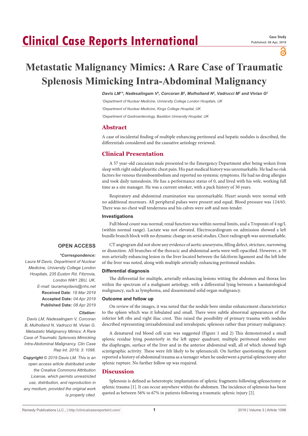 A Rare Case of Traumatic Splenosis Mimicking Intra-Abdominal Malignancy