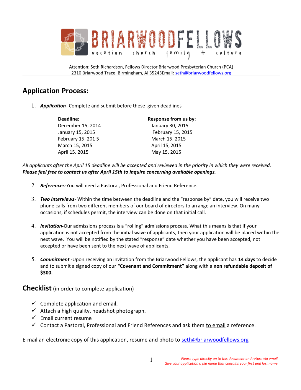 Trinity Fellows Application (Updated Sept. 2007)