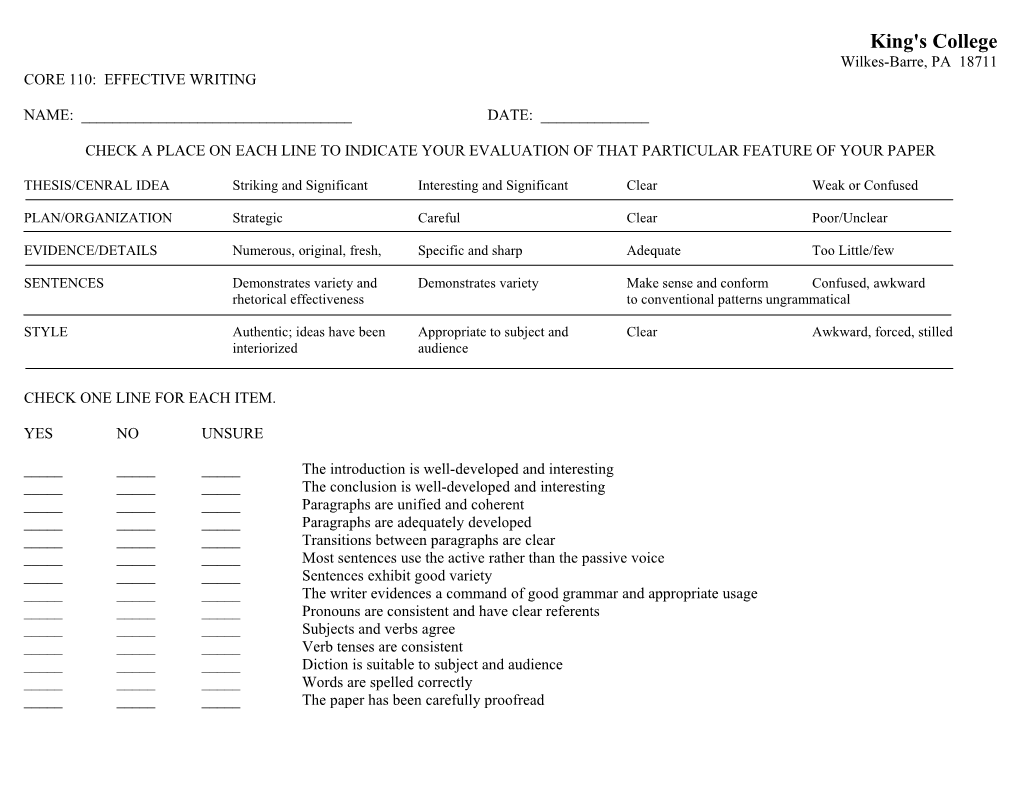 Core 110: Effective Writing