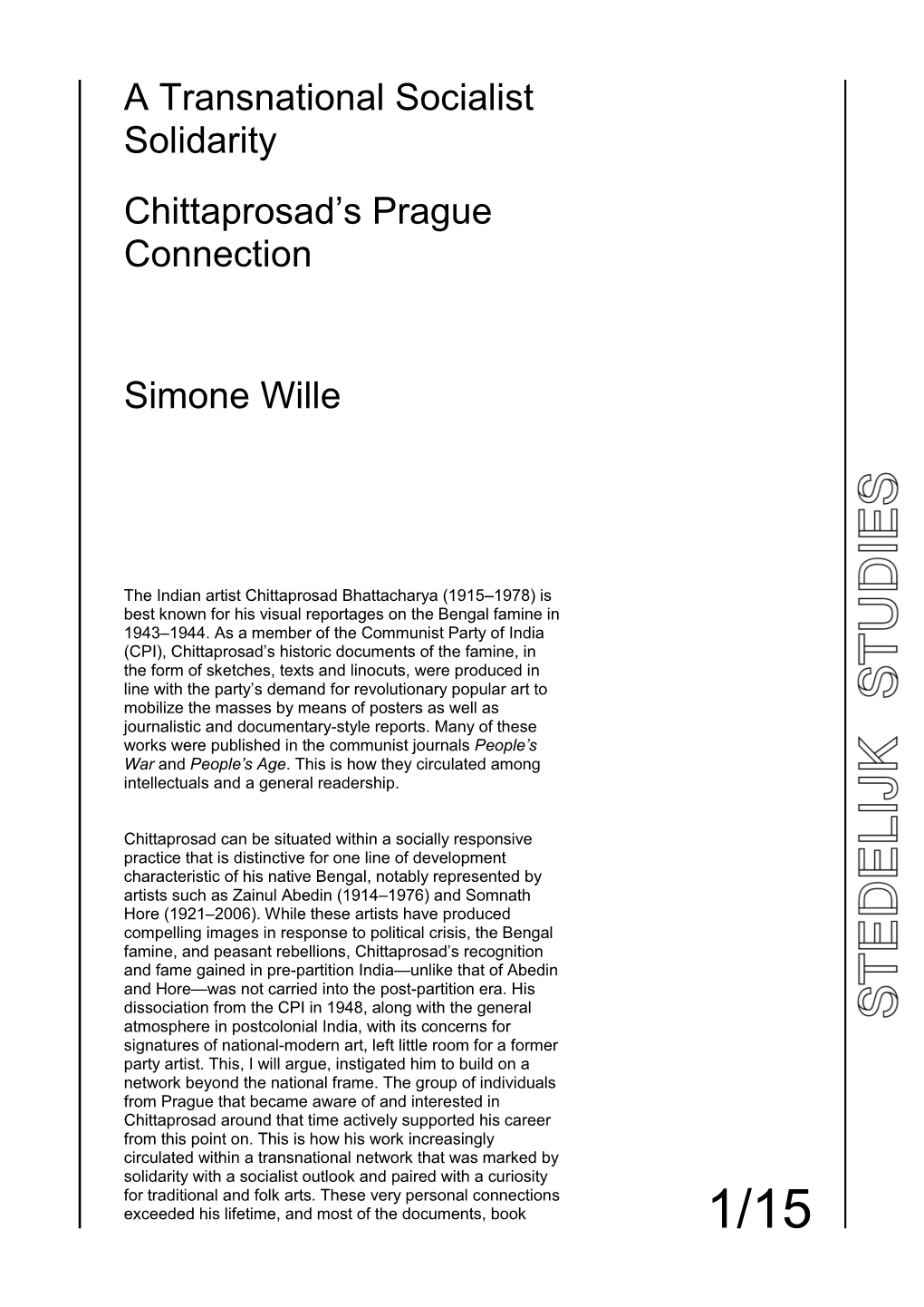 A Transnational Socialist Solidarity Chittaprosad's Prague Connection