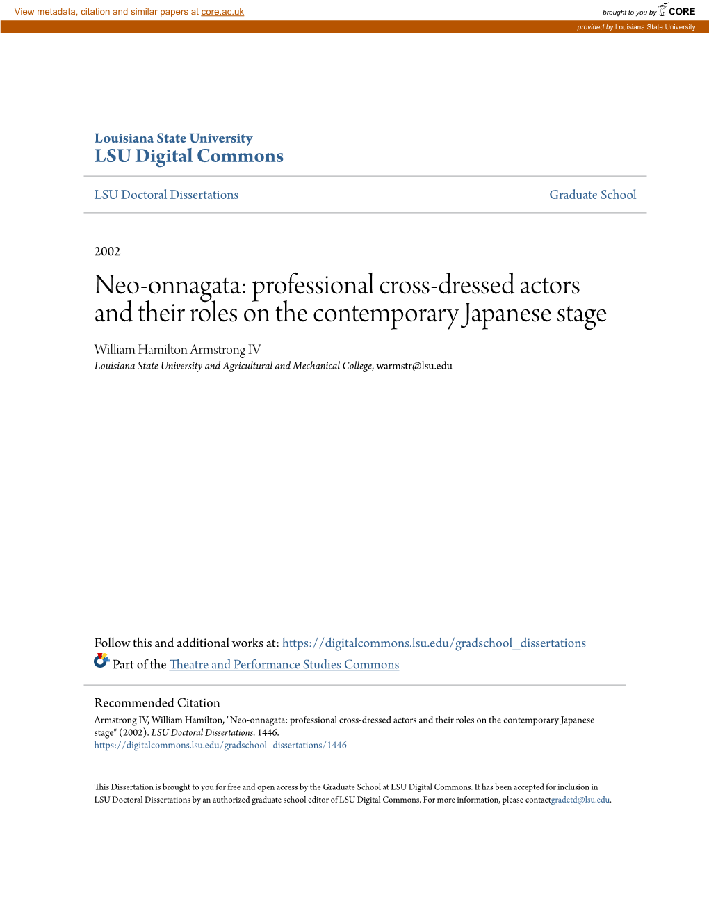 Neo-Onnagata: Professional Cross-Dressed Actors and Their Roles