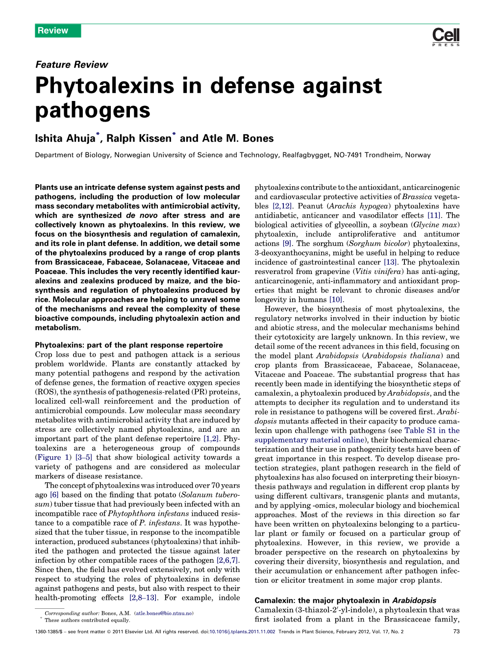 Phytoalexins in Defense Against Pathogens