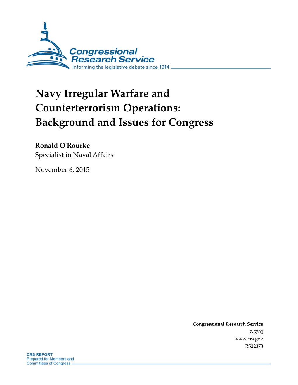 Navy Irregular Warfare and Counterterrorism Operations: Background and Issues for Congress