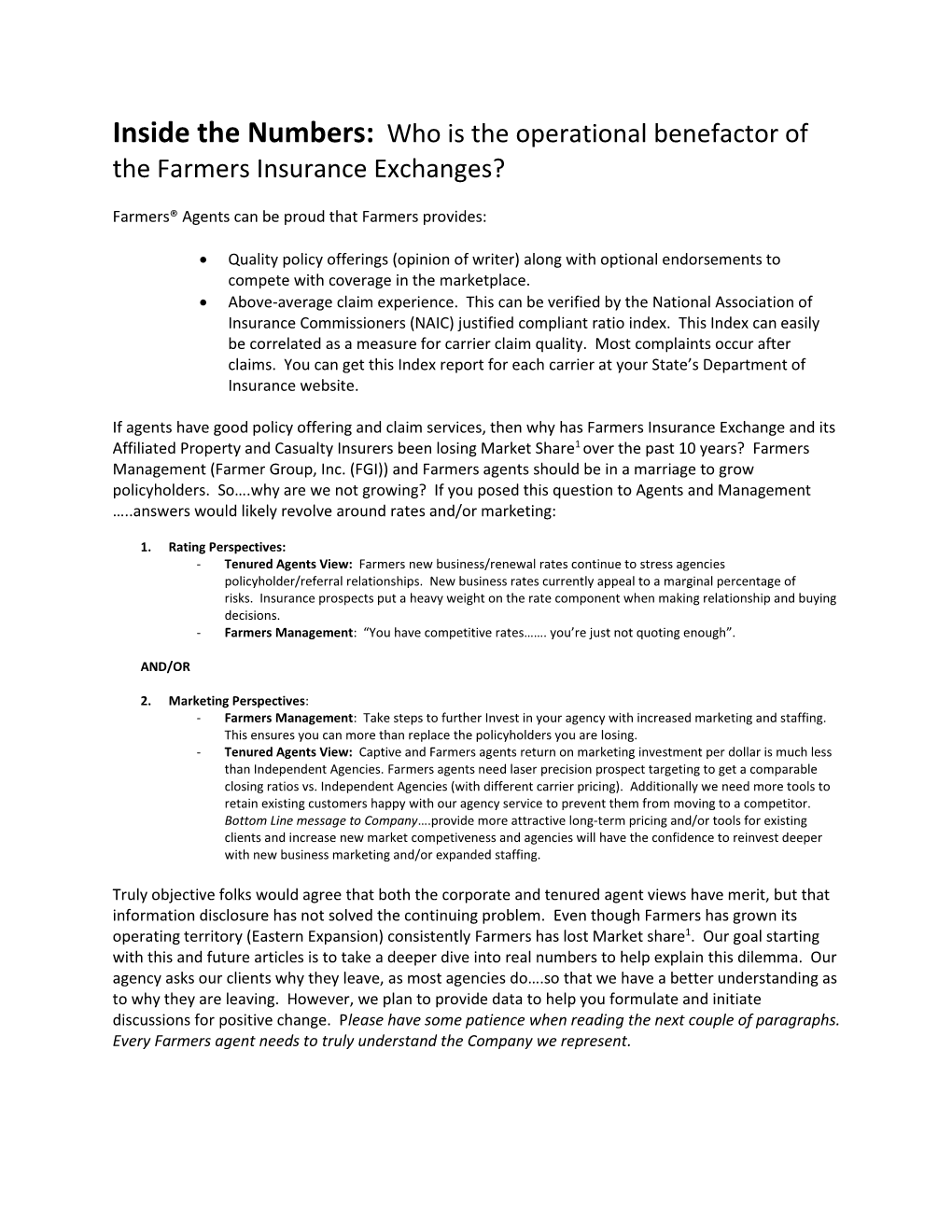 Who Is the Operational Benefactor of the Farmers Insurance Exchanges?