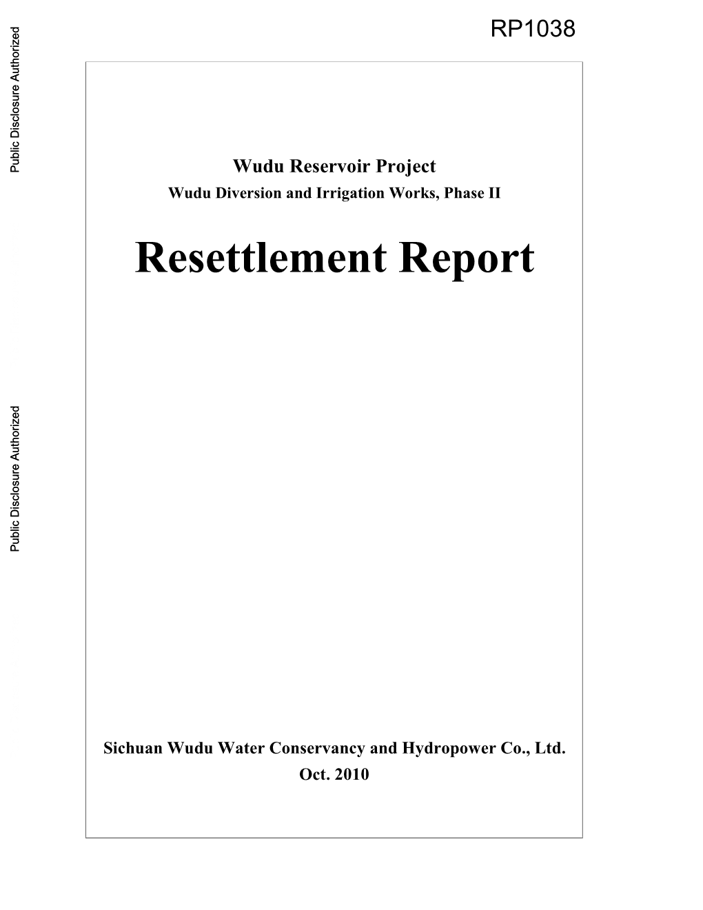 Resettlement Report Sichuan Wudu Water