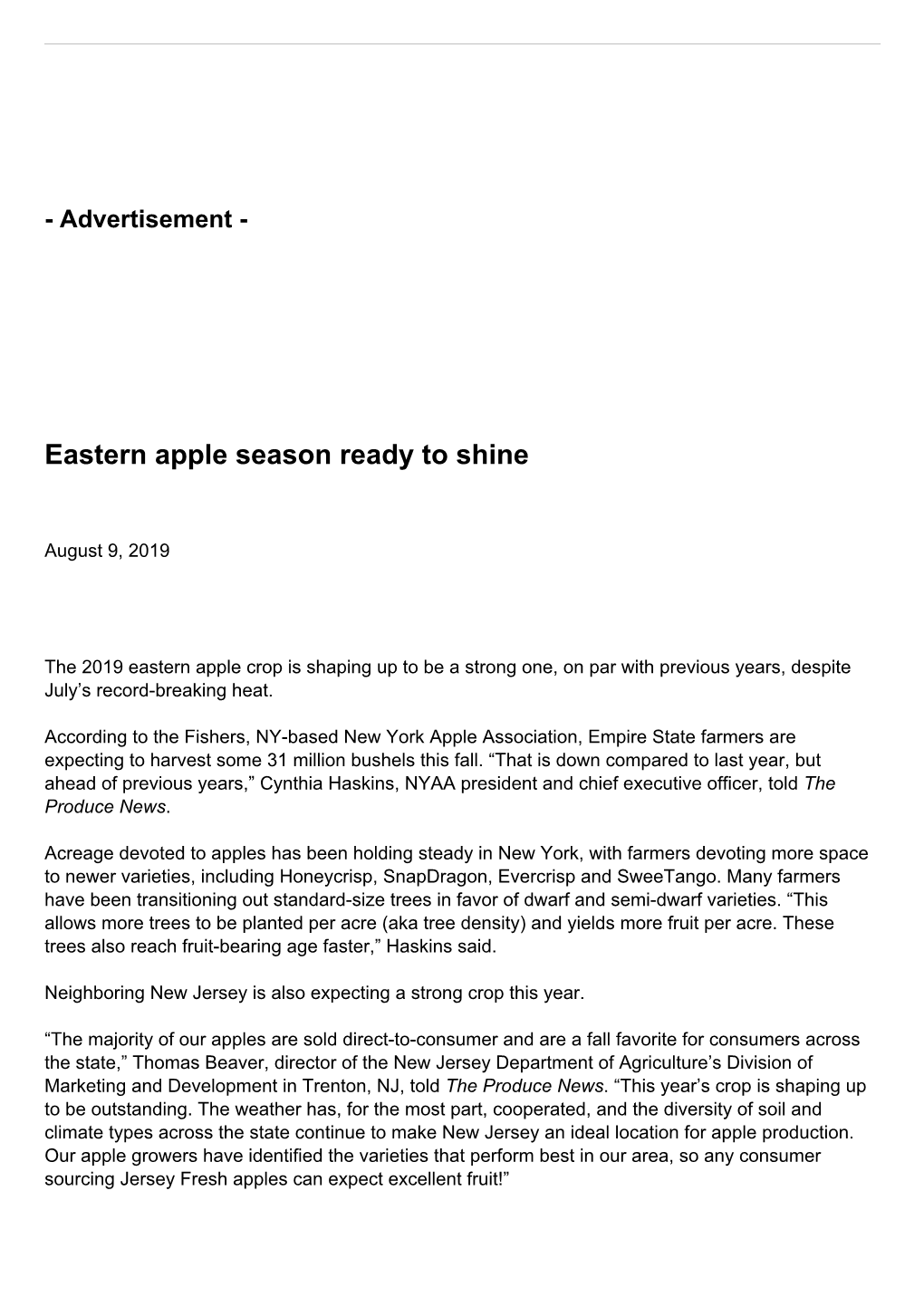 Eastern Apple Season Ready to Shine