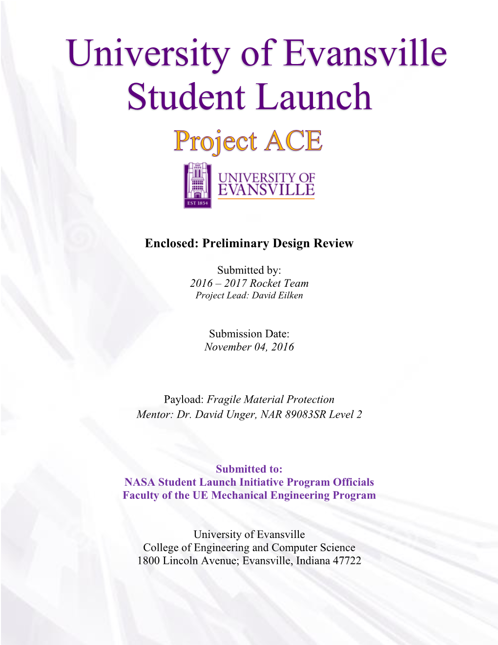 University of Evansville Student Launch