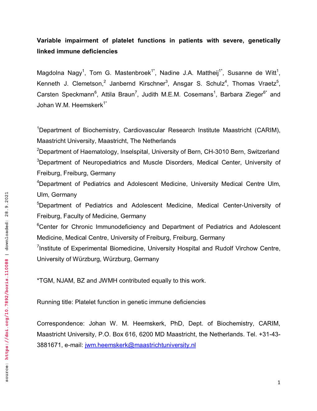 Variable Impairment of Platelet Functions in Patients With