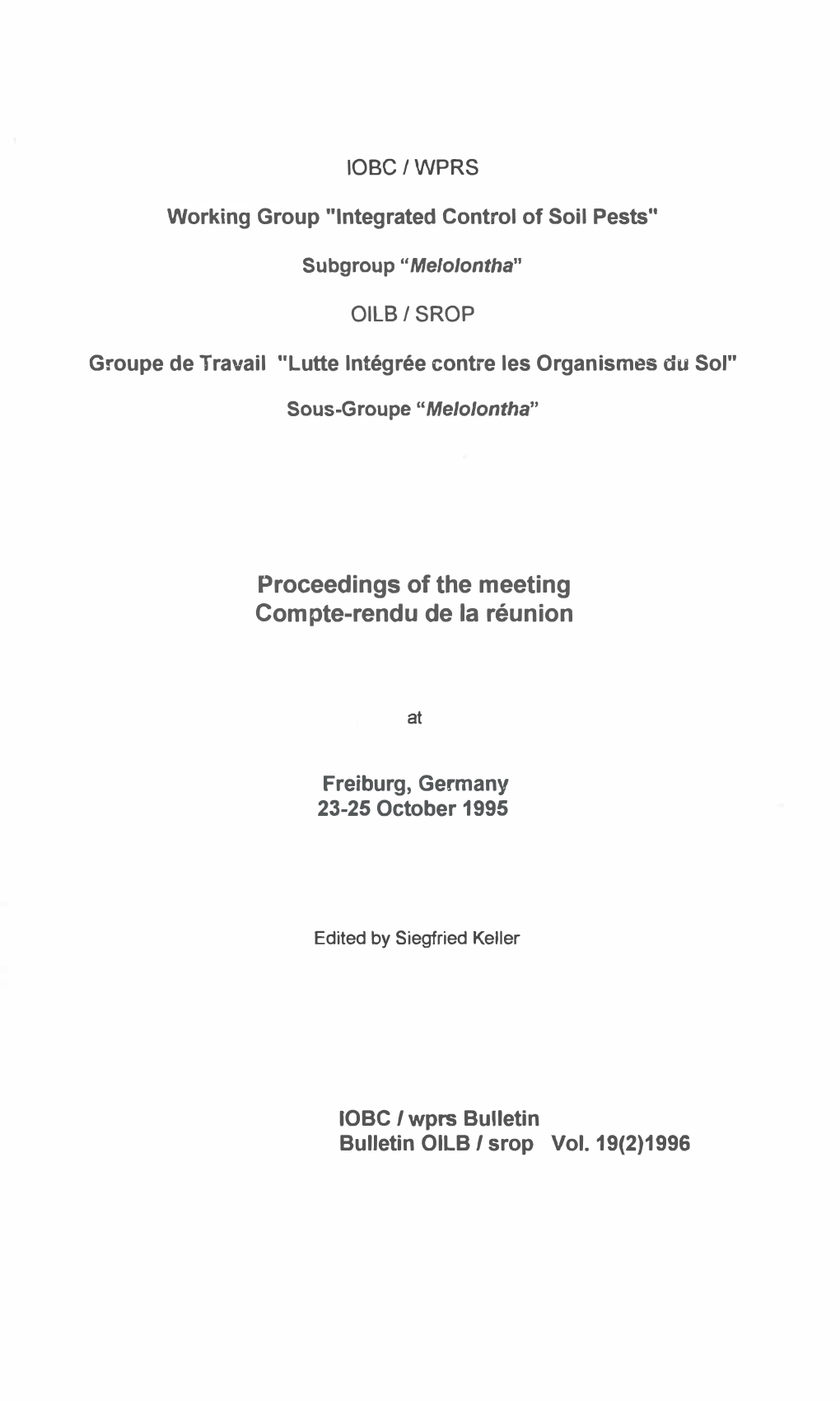 Proceedings of the Meeting Compte-Rendu De La Reunion