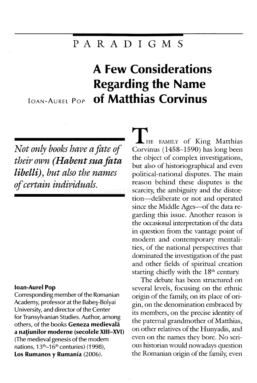 A Few Considerations Regarding the Name of Matthias Corvinus