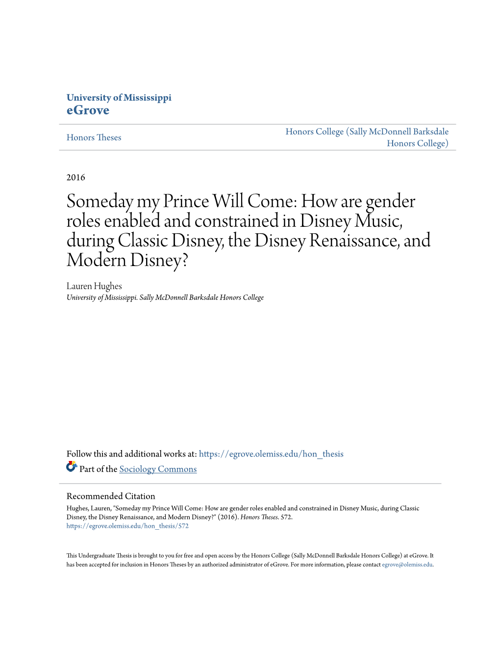 How Are Gender Roles Enabled and Constrained in Disney Music, During