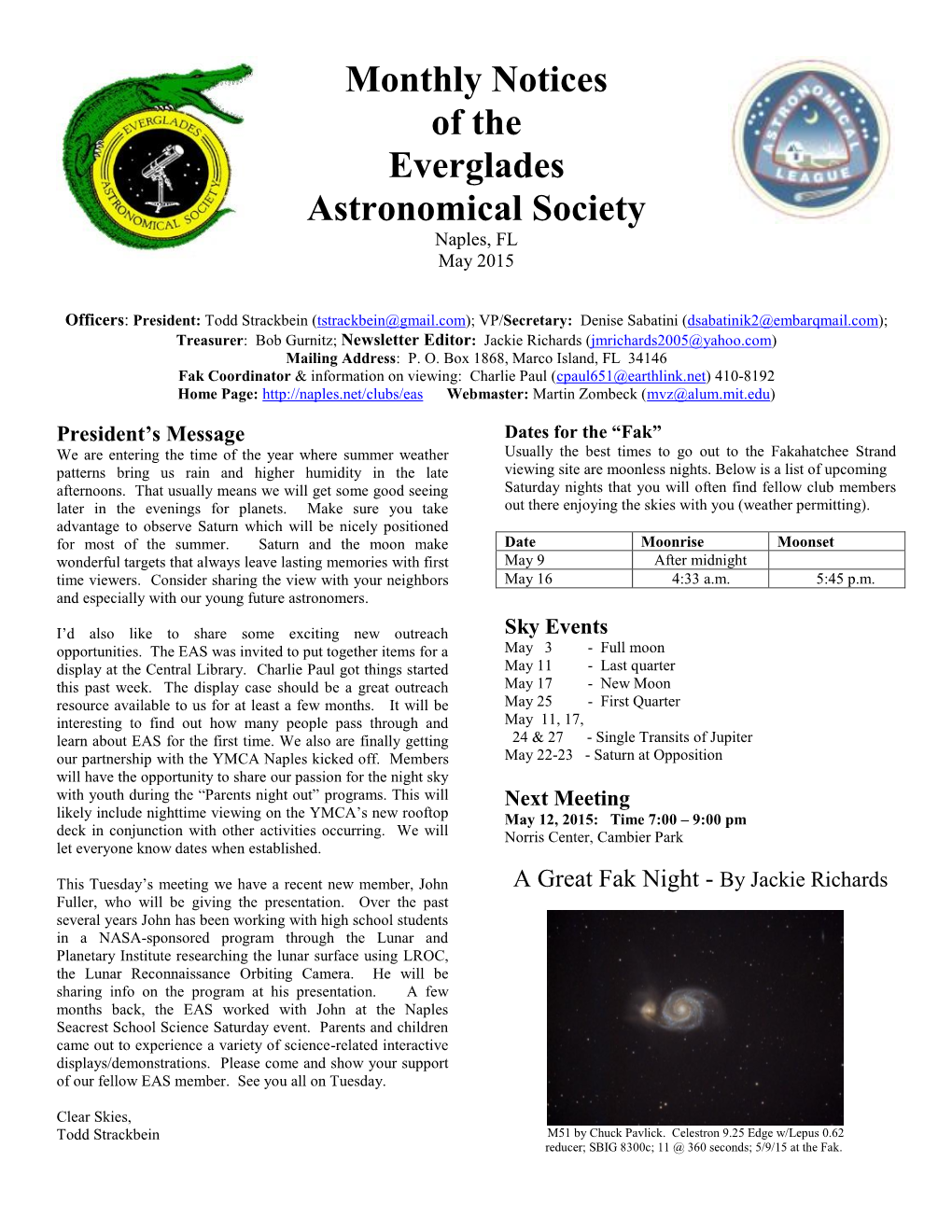 Monthly Notices of the Everglades Astronomical