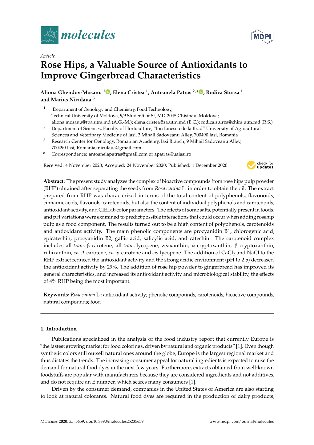 Rose Hips, a Valuable Source of Antioxidants to Improve Gingerbread Characteristics