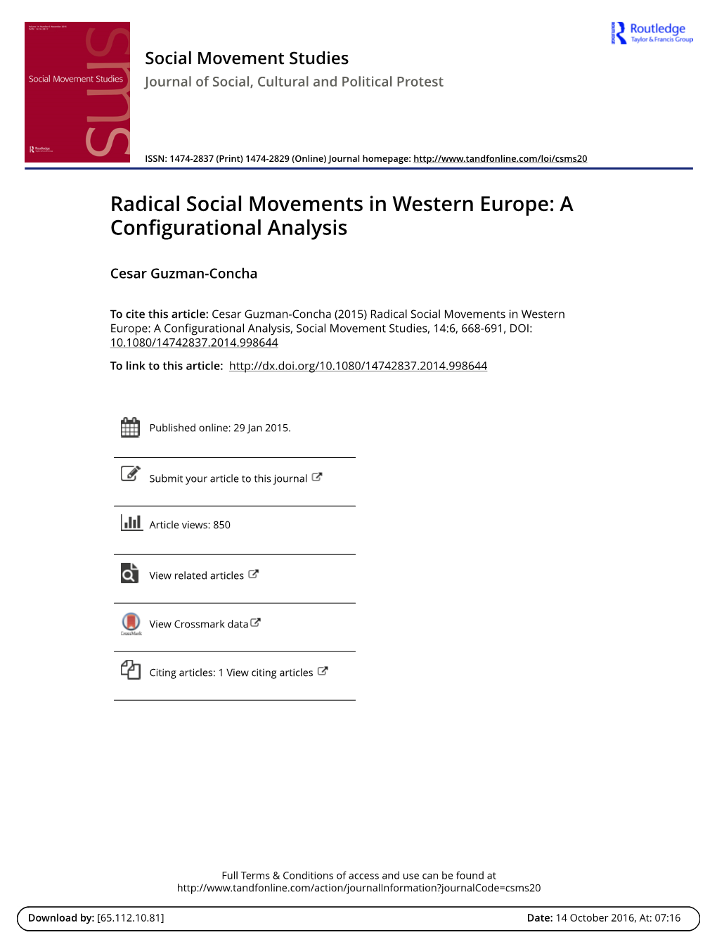 Radical Social Movements in Western Europe: a Configurational Analysis