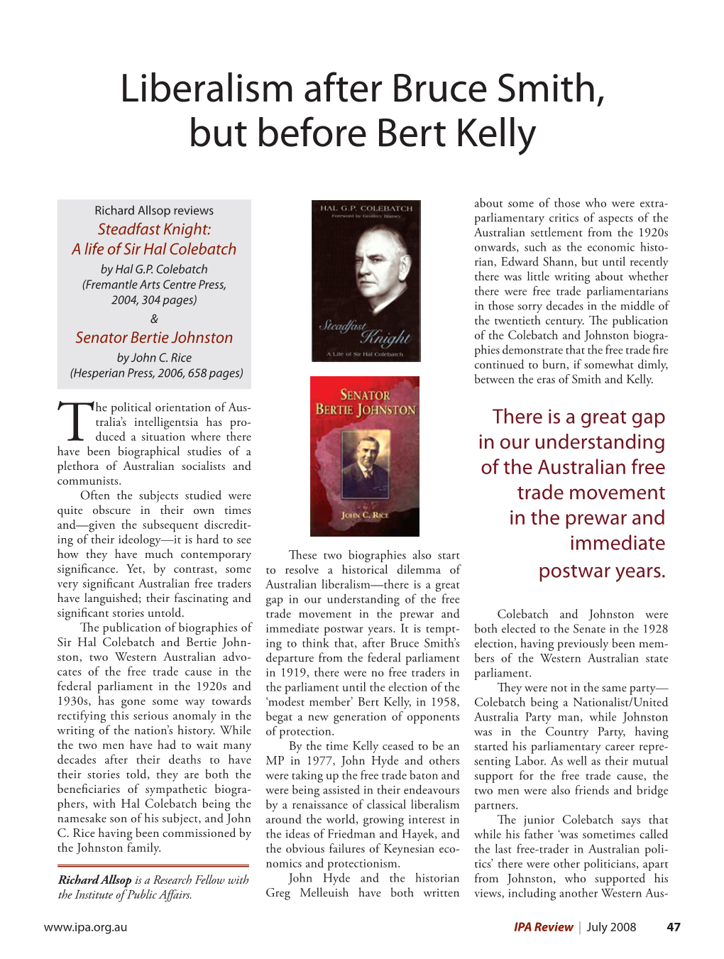 Liberalism After Bruce Smith, but Before Bert Kelly