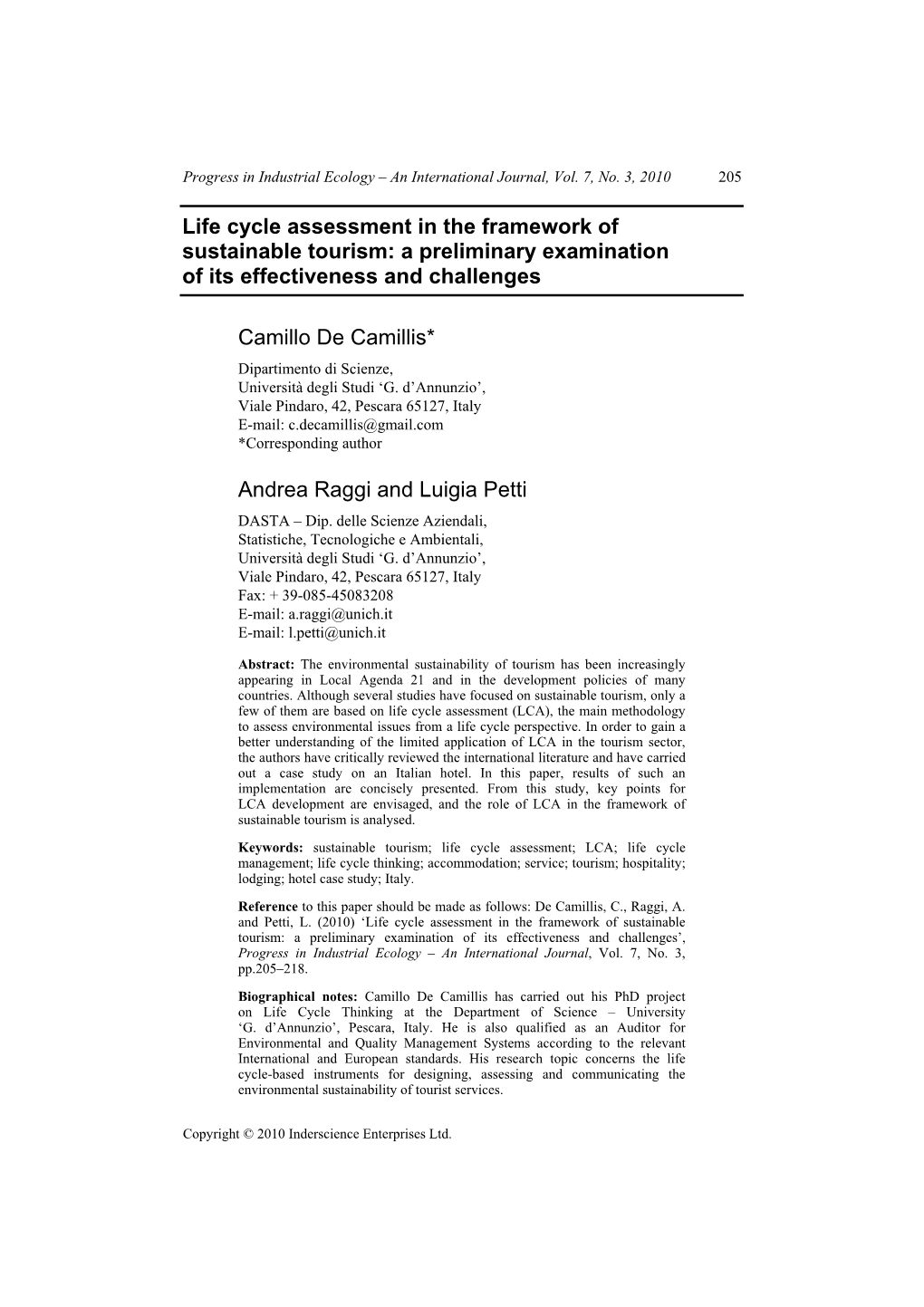 Life Cycle Assessment in the Framework of Sustainable Tourism: a Preliminary Examination of Its Effectiveness and Challenges