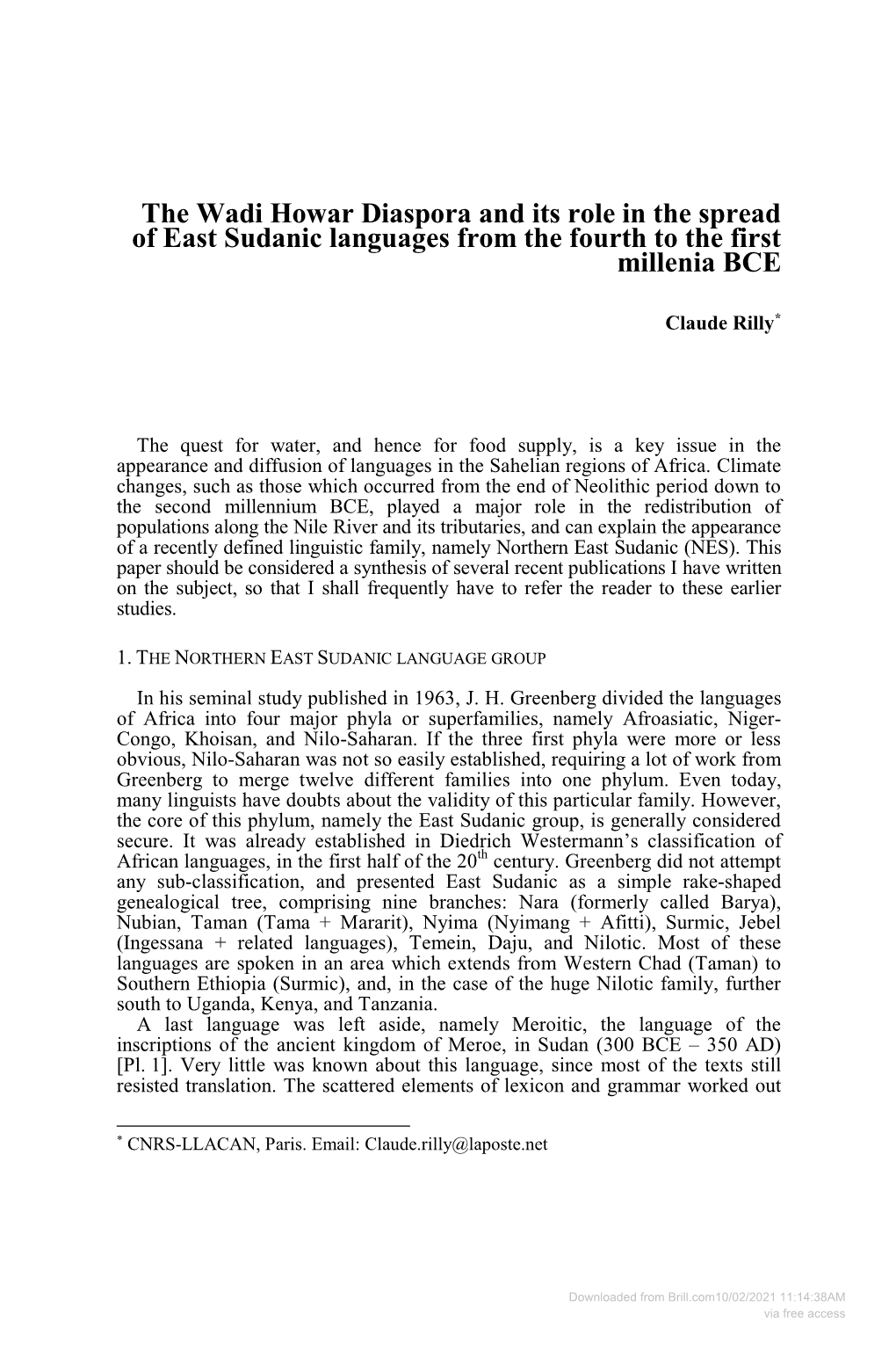The Wadi Howar Diaspora and Its Role in the Spread of East Sudanic Languages from the Fourth to the First Millenia BCE