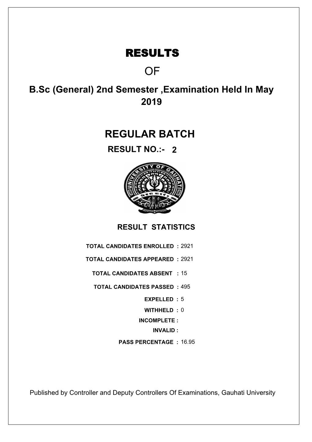 B.Sc (General) 2Nd Semester ,Examination Held in May 2019