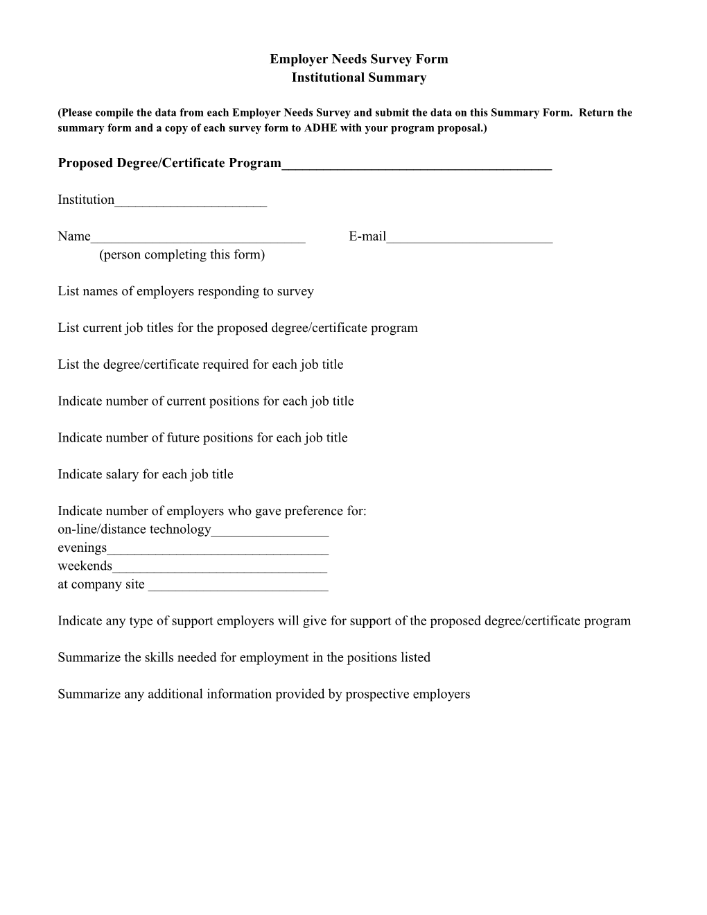 Employer Needs Survey Form