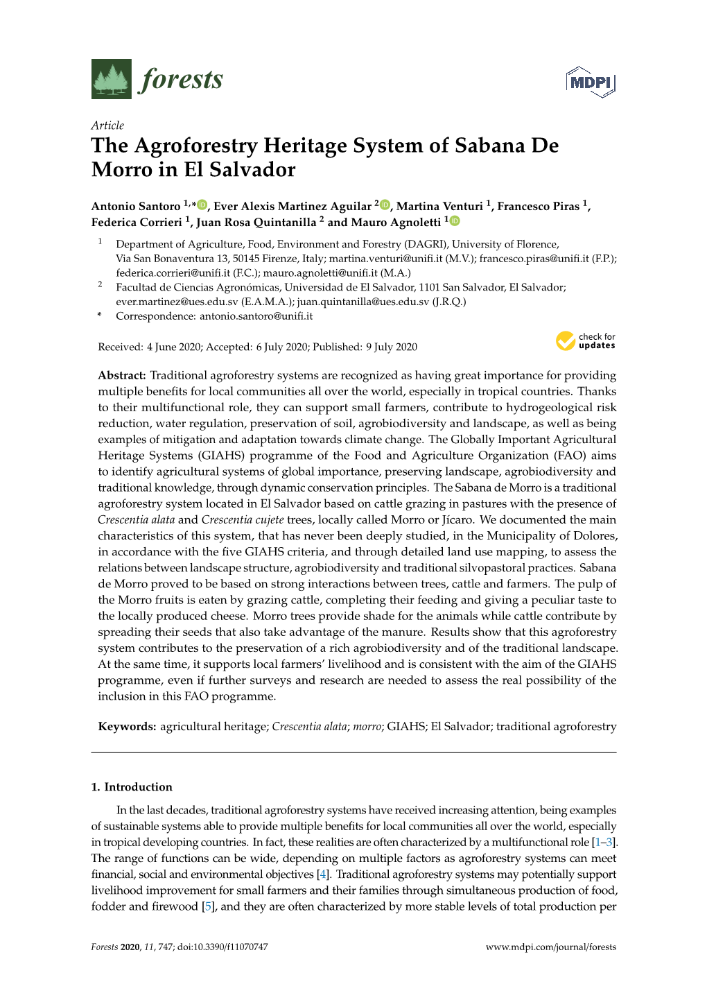 The Agroforestry Heritage System of Sabana De Morro in El Salvador