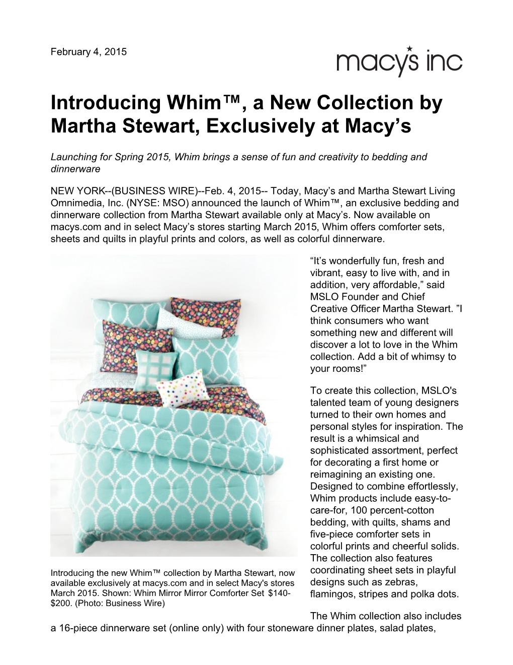 Introducing Whim™, a New Collection by Martha Stewart, Exclusively at Macy’S