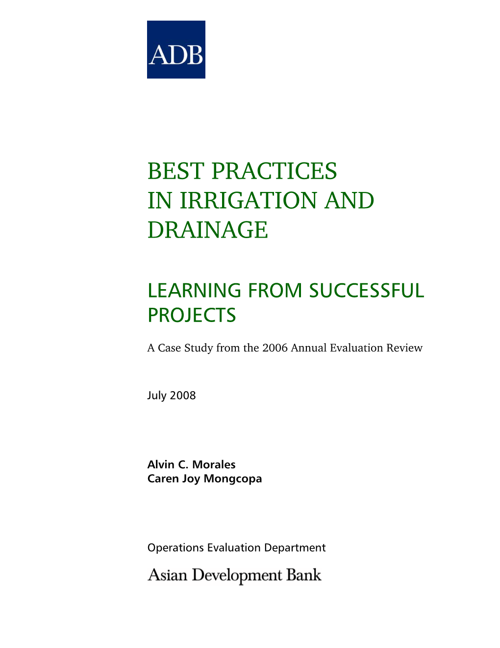 Learning from Successful Irrigation and Drainage Projects