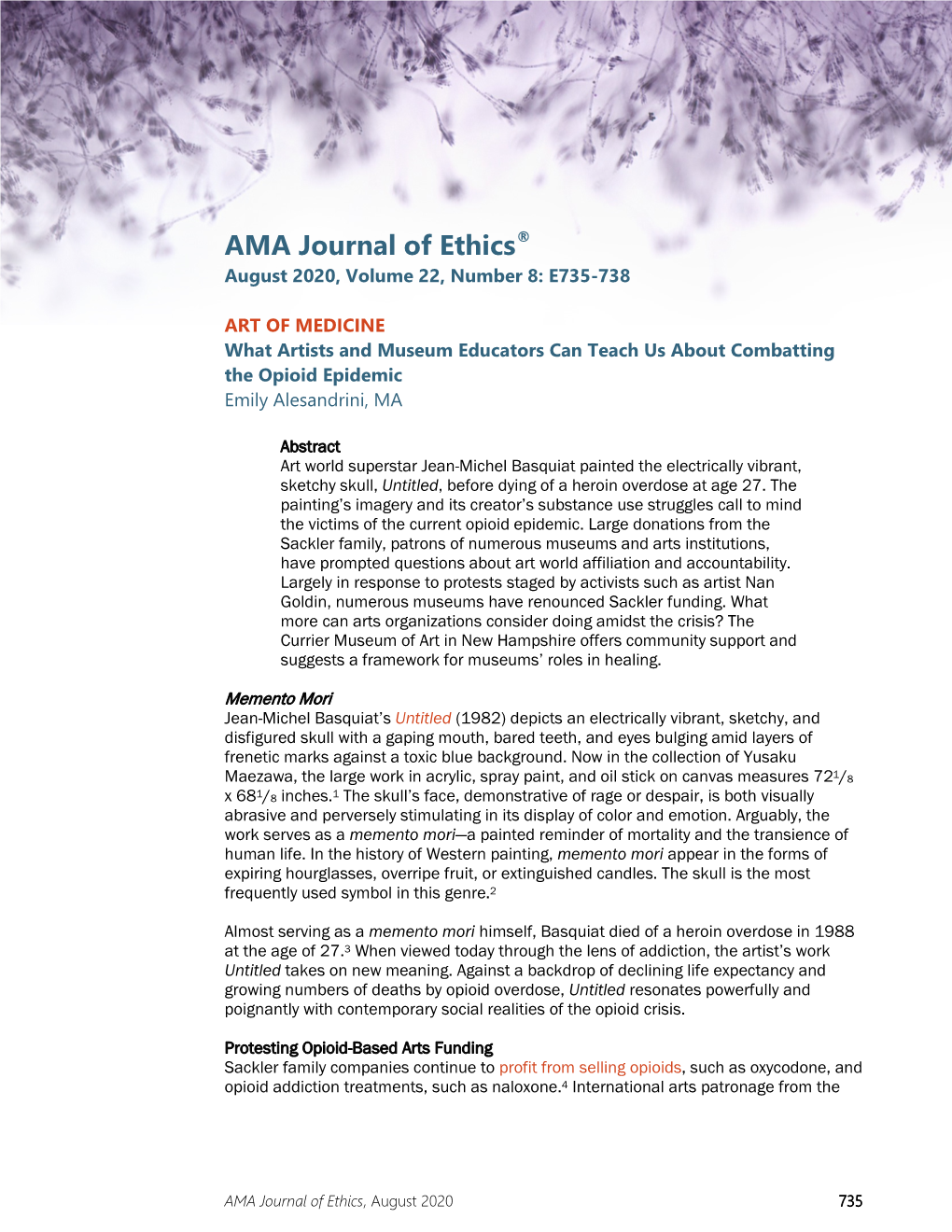 AMA Journal of Ethics® August 2020, Volume 22, Number 8: E735-738