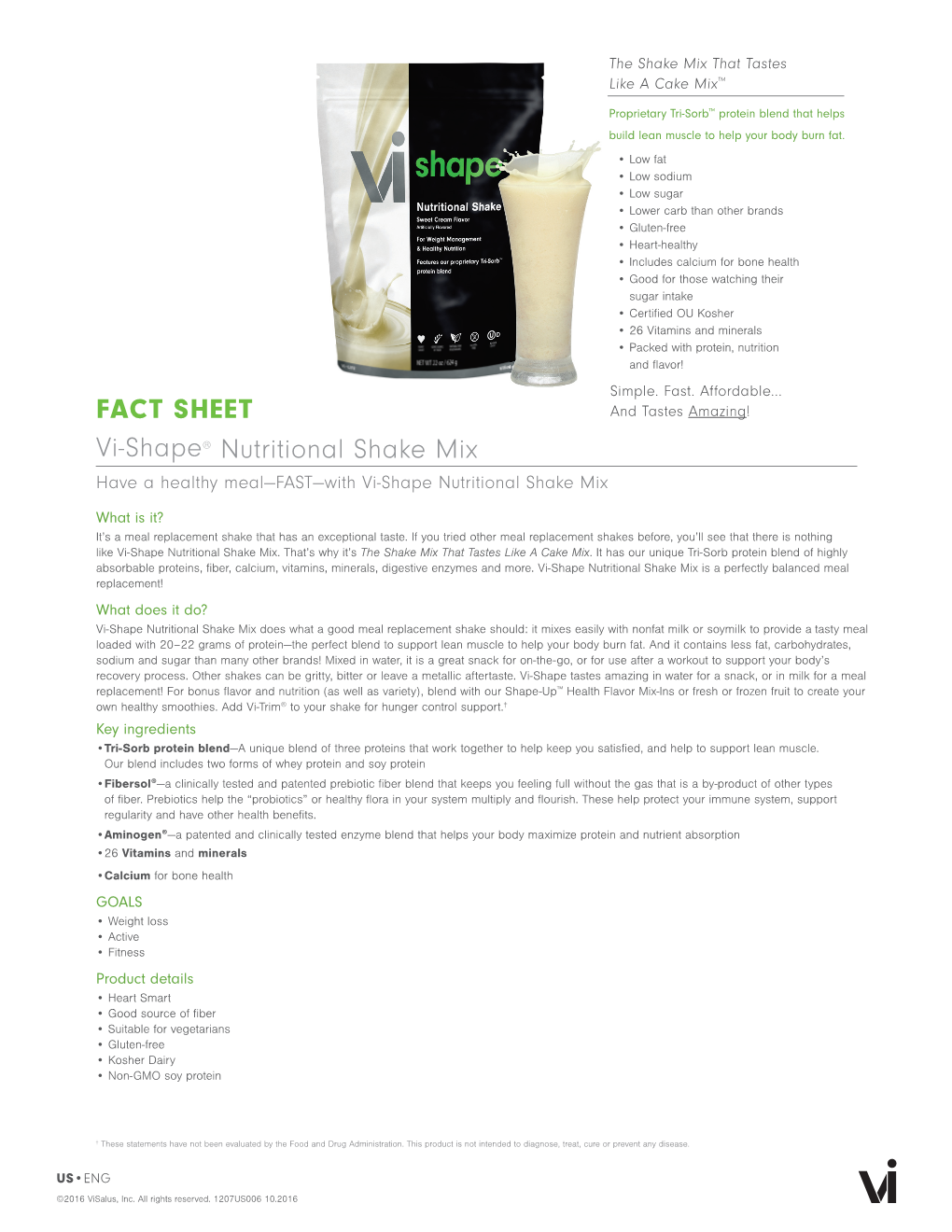 Vi-Shape® Nutritional Shake Mix FACT SHEET