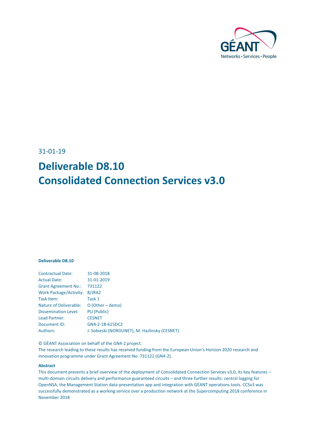 Deliverable D8.10 Consolidated Connection Services V3.0