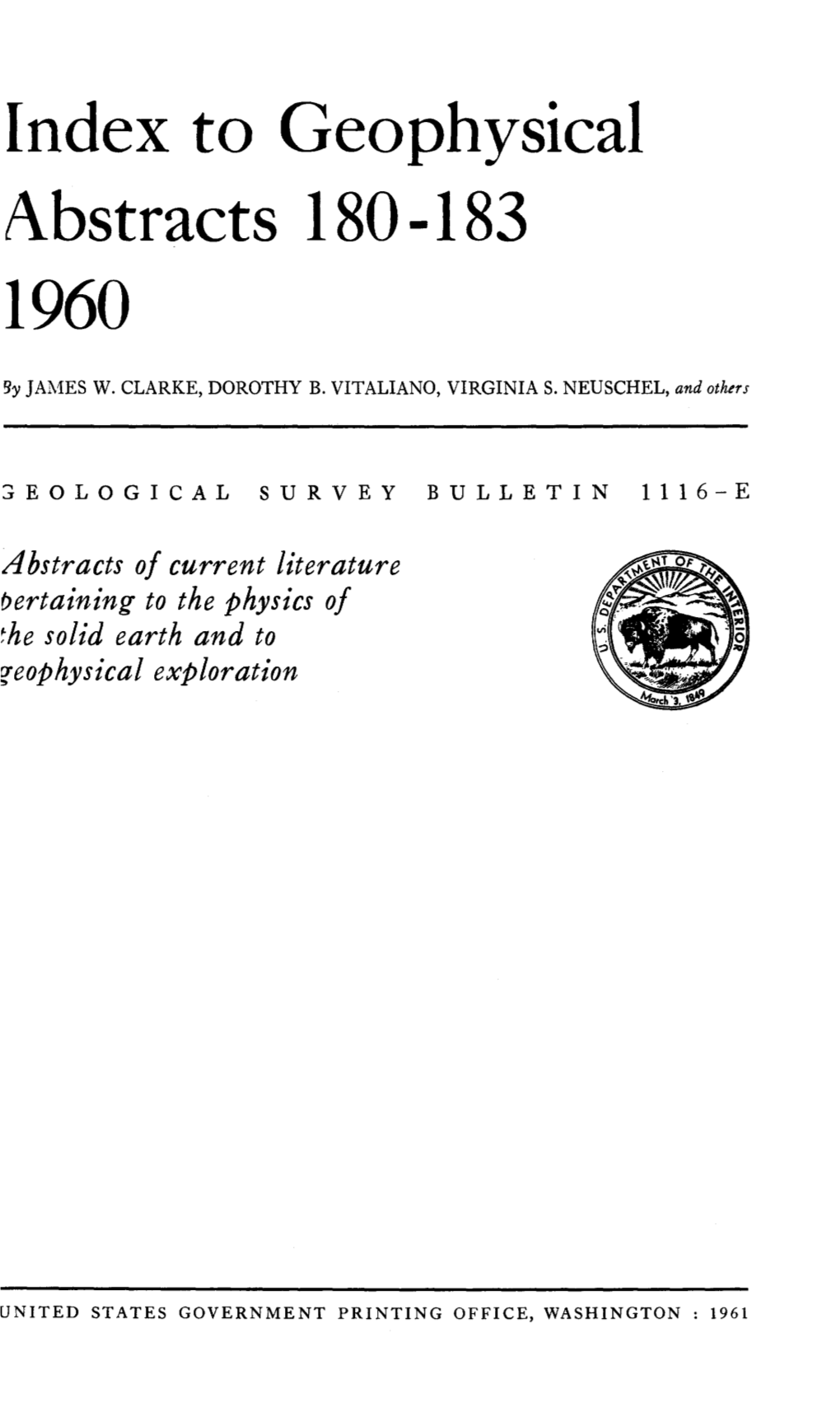 Index to Geophysical Abstracts 180-183 1960