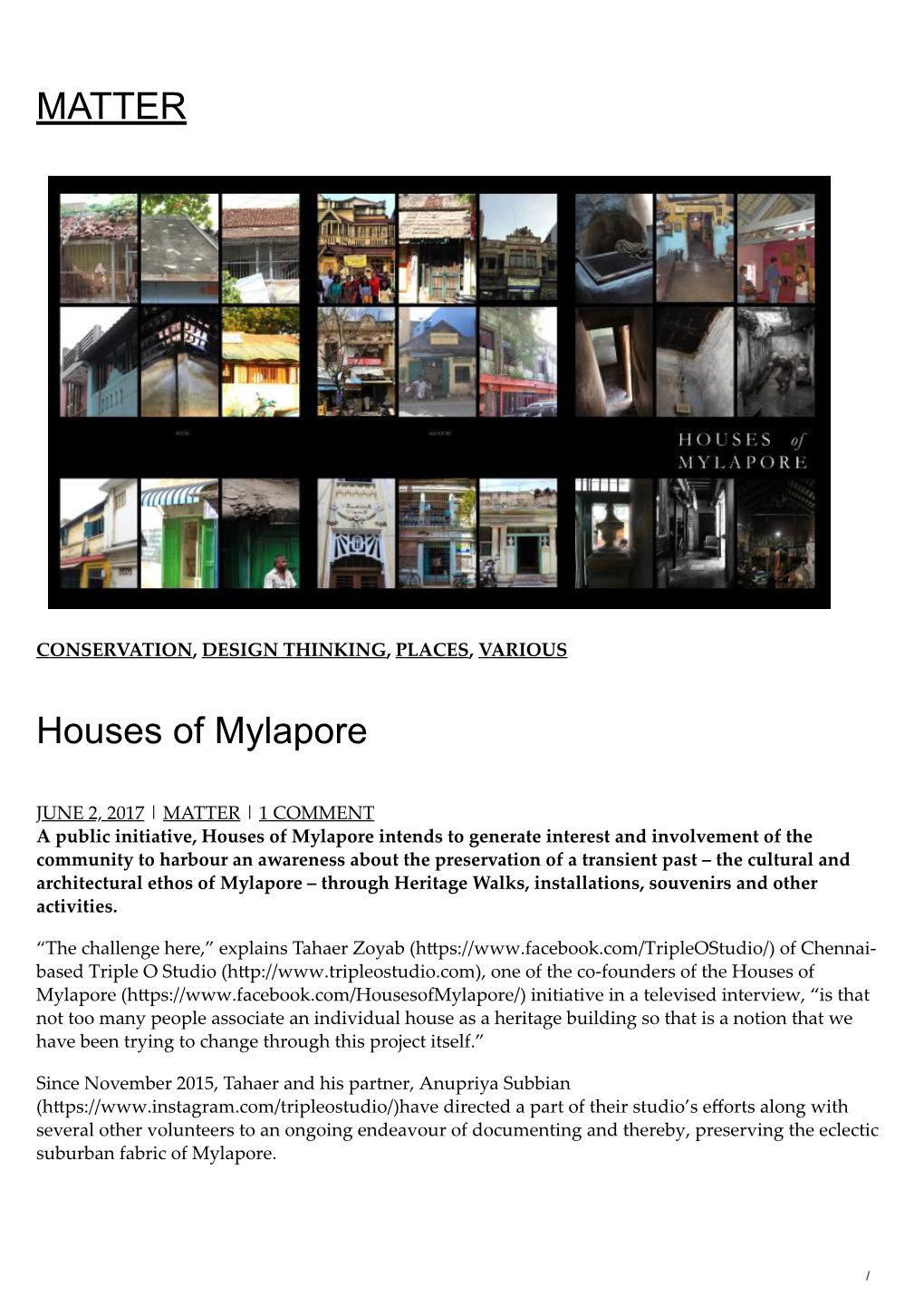 MATTER Houses of Mylapore