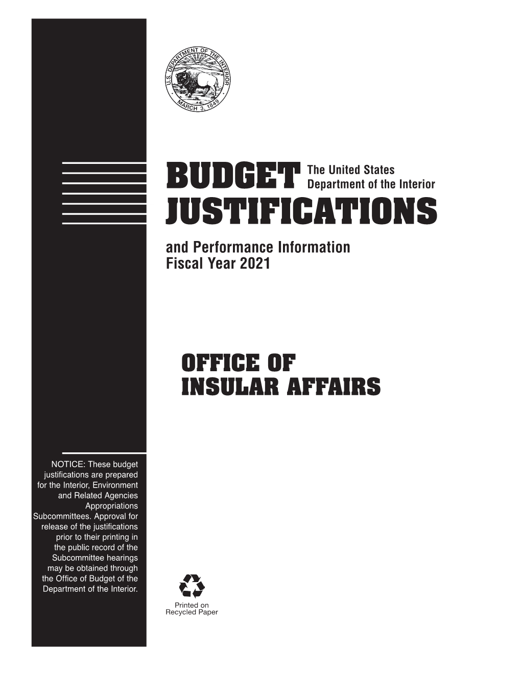 FY 2021 OIA Budget Justifications