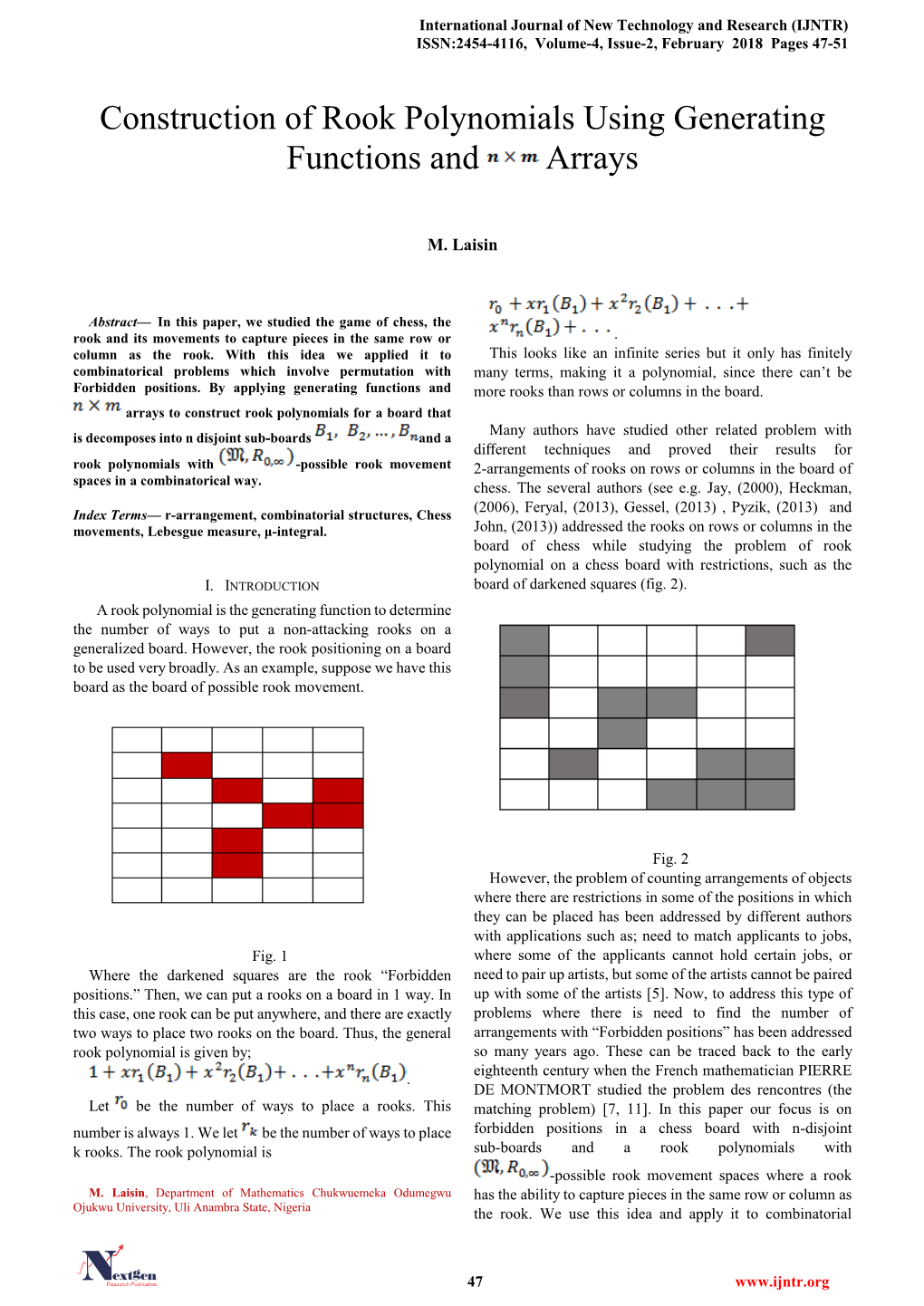 Construction of Rook Polynomials Using Generating Functions and Arrays