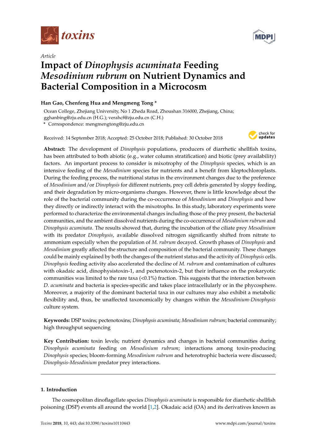 Impact of Dinophysis Acuminata Feeding Mesodinium Rubrum on Nutrient Dynamics and Bacterial Composition in a Microcosm